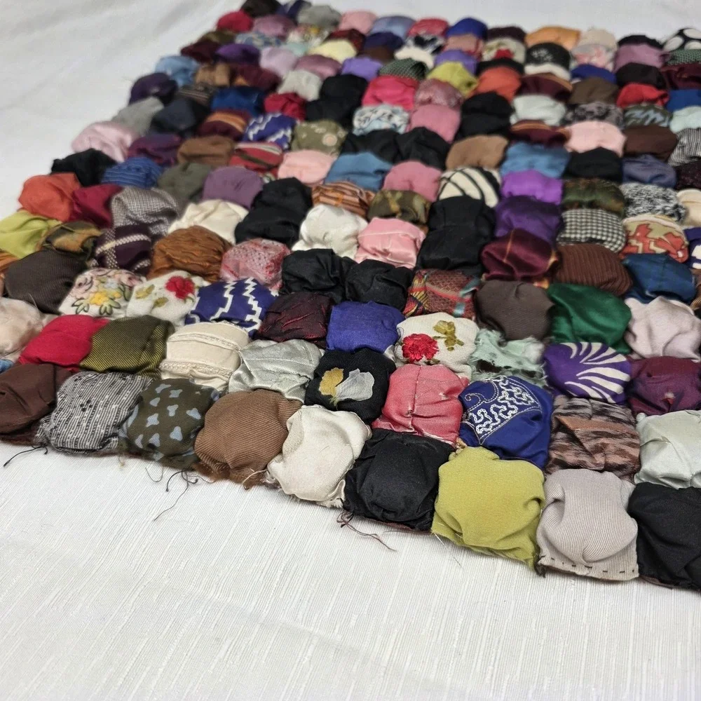 Vtg‎ Handmade Patchwork Puff Biscuit Quilt Top Panel 15x18 OOAK Art Multicolor
